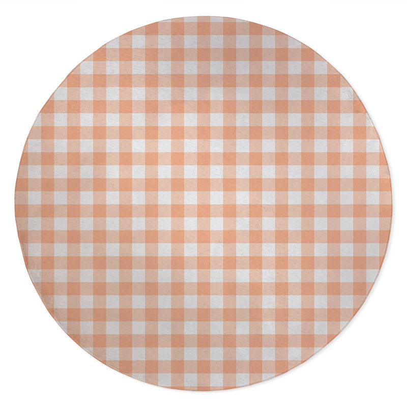 Proper Gingham Non-Slip Outdoor Rug, Round 5'