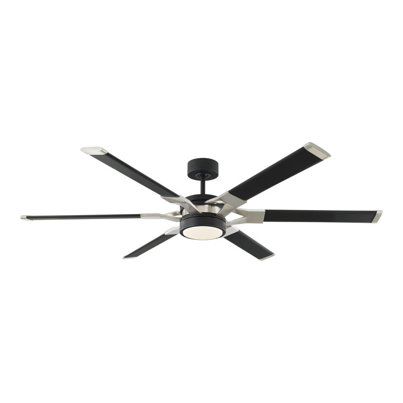 LED Downrod Ceiling Fan, Midnight Black/Brushed Steel with Black Blades, 62 inches