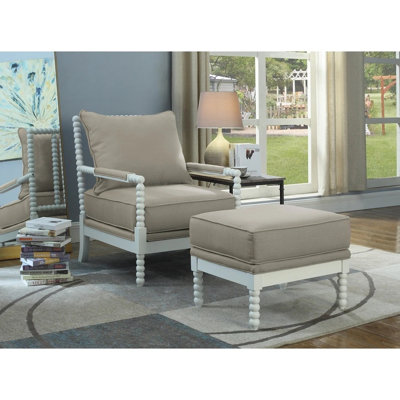 Fauteuil et repose-pieds rembourrés en tissu de bois de pin blanc beige, fauteuil d'appoint de salon avec repose-pieds, coussin rembourré