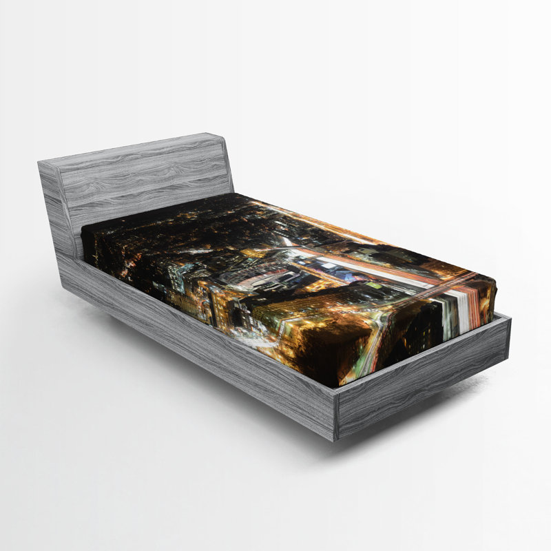 Ensemble de 2 drap-housse Ambesonne Boston Skyline at Night in City