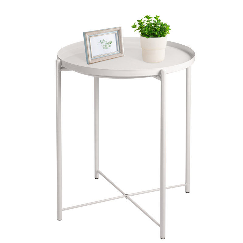 Table de bout en métal blanc pour le salon, la chambre, le balcon et le bureau, Blanc