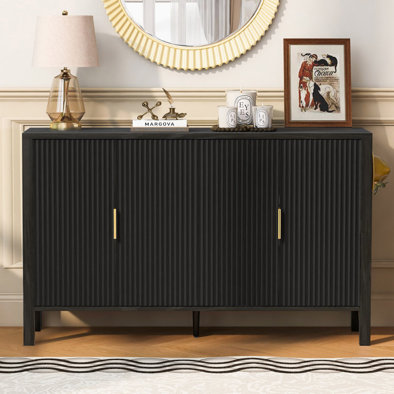 Buffet de 57,5 po avec supports, tablettes réglables et crochets latéraux, Noir