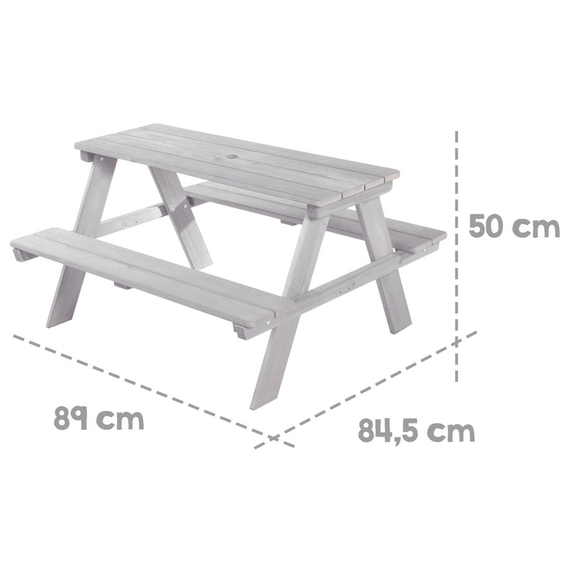 Kids 4 Piece Solid Wood Rectangular and Chair Set and Bench, Gray