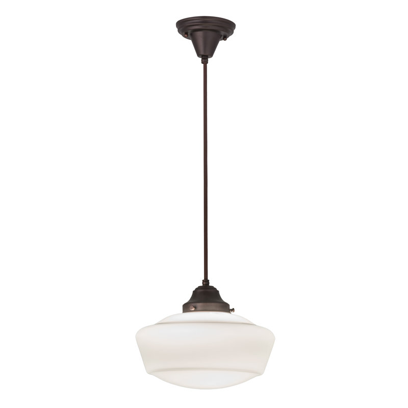 Luminaire suspendu 1 lumières scolaire single Moshier, Cuivre antique, Blanc
