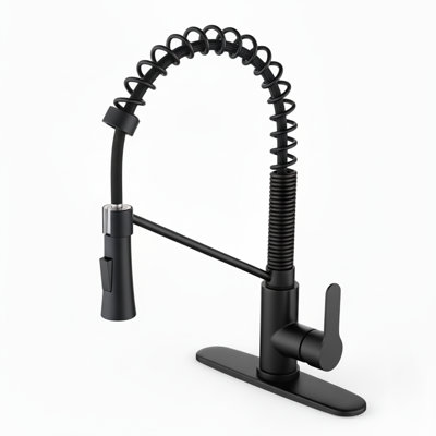 Commercial Style Single Handle Kitchen Faucet With High-arc Spring Spout In Matte Black