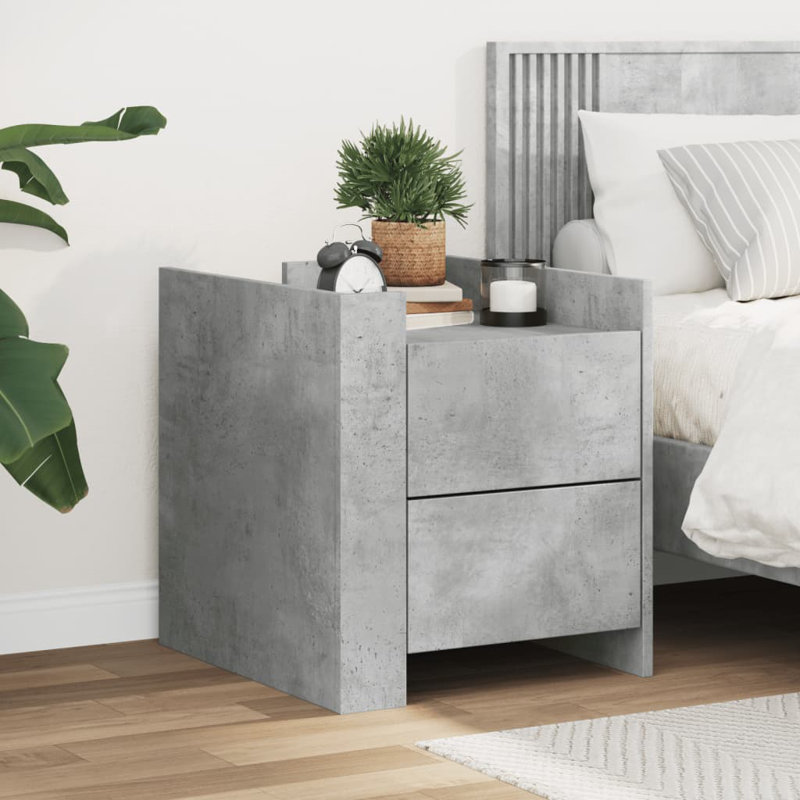 Radhiya 45cm W Manufactured Wood Bedside Table, Concrete Grey