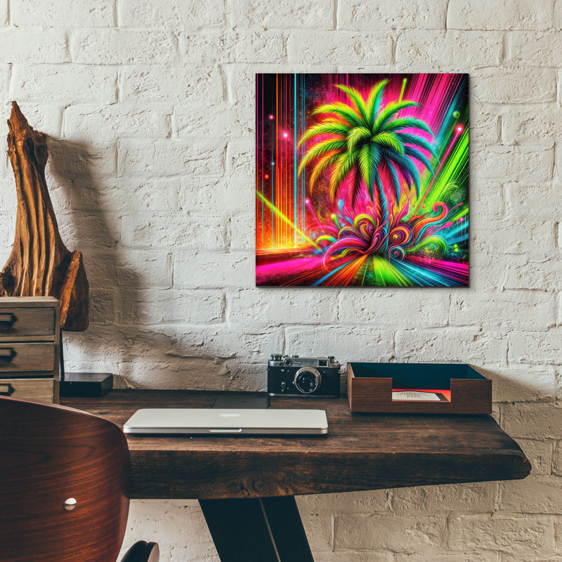 «Palm Tree Abstract 1» par Rey Klimt, art mural en verre acrylique, H 12 po x l 12 po x P 0,13 po