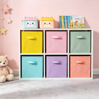 Fabric Storage Bins with Handles 6 Pack, 10.6 x 10.6 x 11 Inch Foldable Cube Baskets for Organizing Toys, Books, Clothes in Home, Kids Room, Closet and Shelves