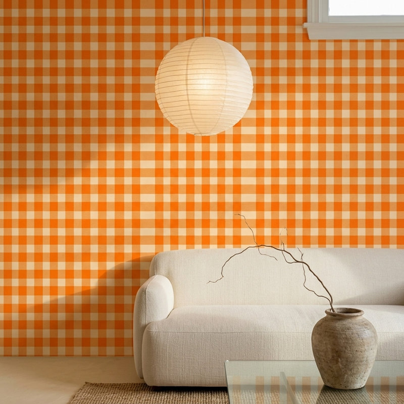 Nappe orange à carreaux orange, Peel and Stick