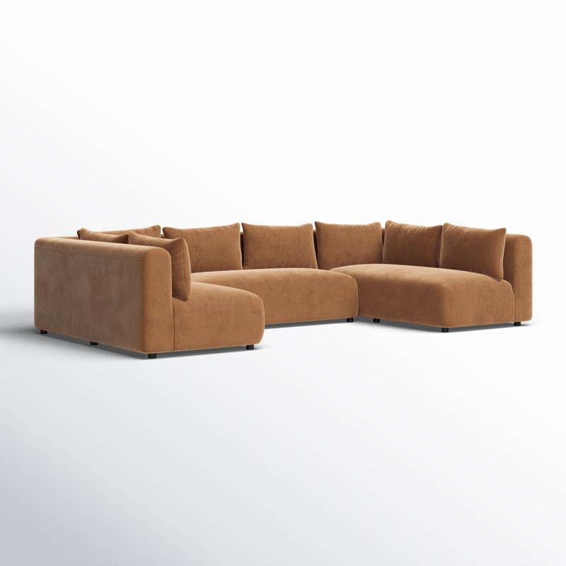 Brackely Modular Velvet 3-Piece Sectional, Cognac Velvet