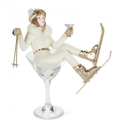 Skier Gal In Martini Glass. 2 Pieces