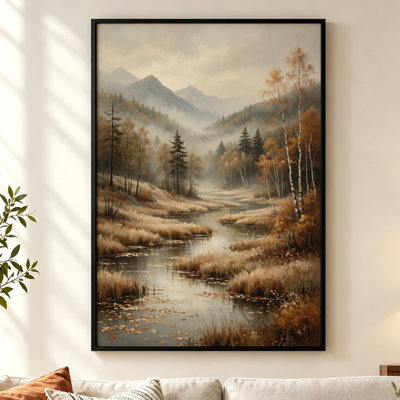«Misty Autumn River Wetlands Gallery», impression sur toile tendue pour la décoration du salon, H 36 po x l 24 po