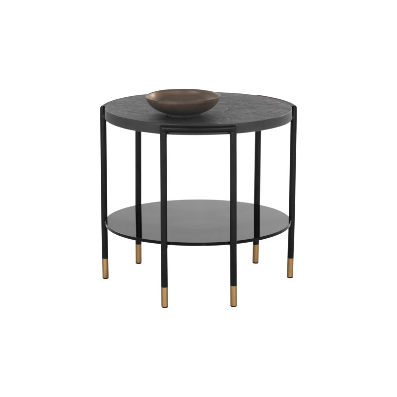 Dharun Round Concrete / Glass Outdoor Side Table - Black