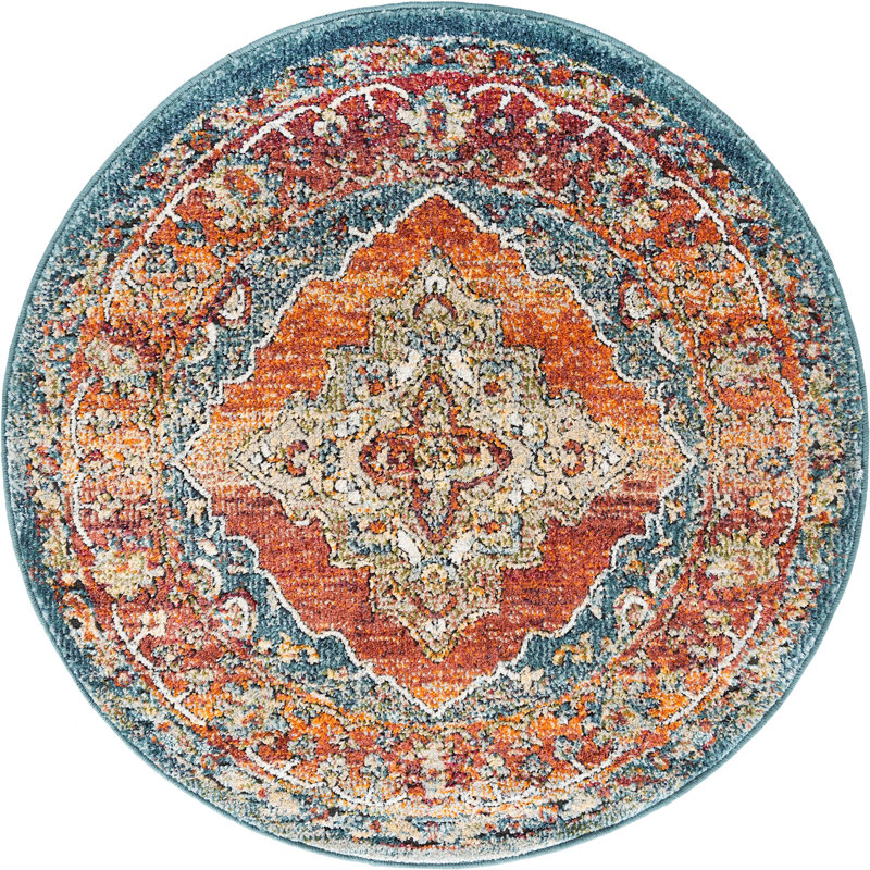 Tapis traditionnel Charian rouille oriental, Rond 3 pi 3 po