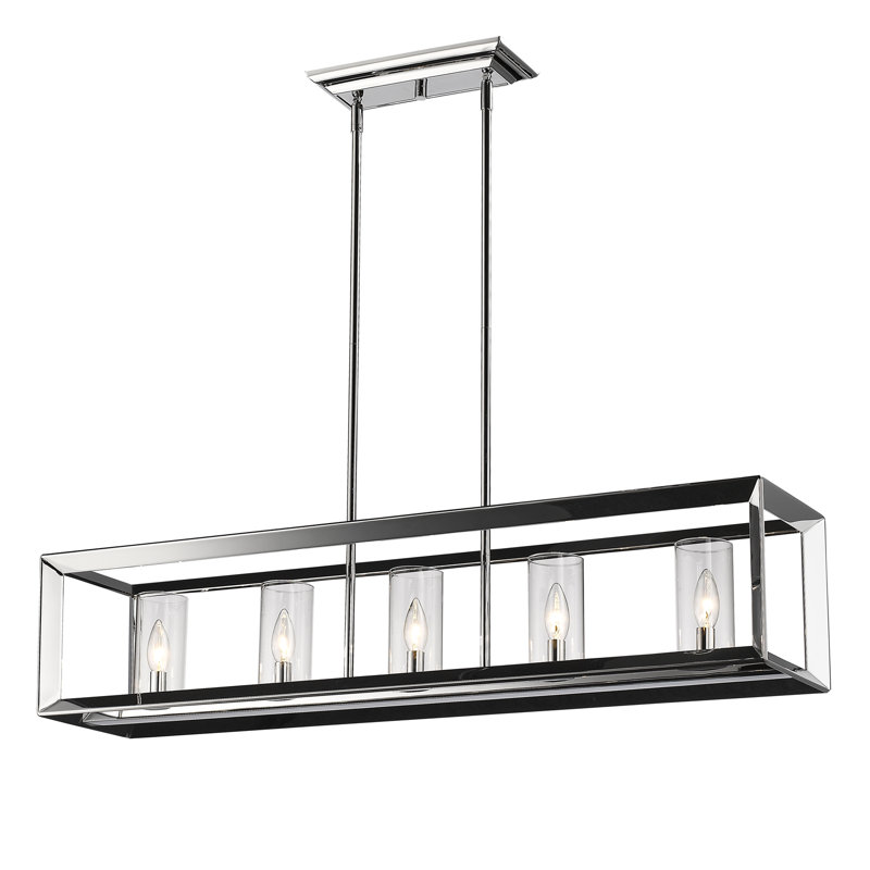 Averee 5 - Light Dimmable Linear Chandelier, Clear Glass, Chrome