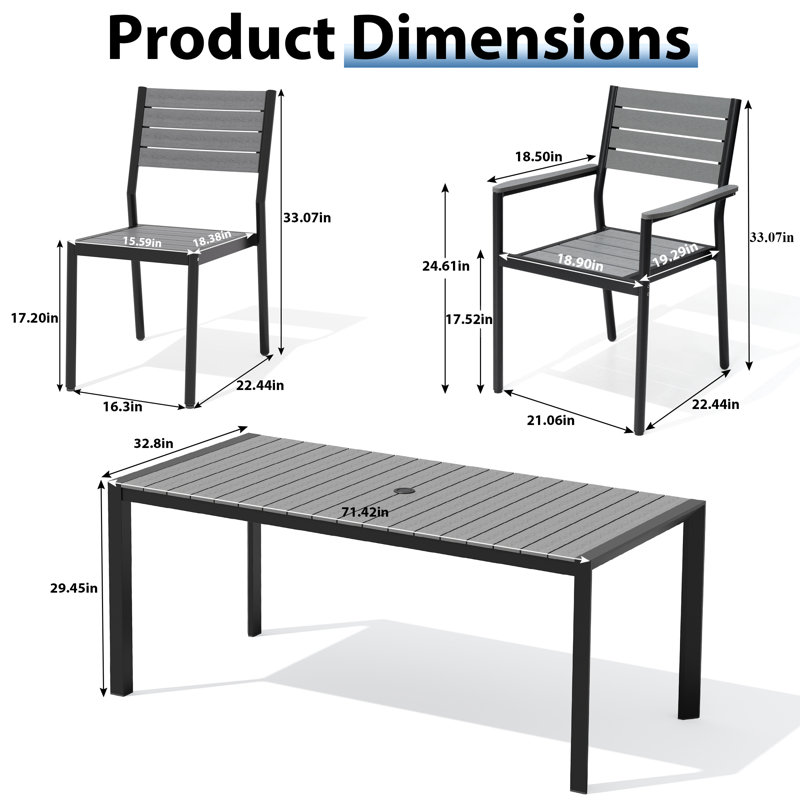 6 - Person Aluminum Patio Dining Set With Stackable Armchairs And Armless Chairs, Dark Gray