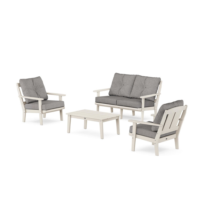 Mission 4 Piece Sofa Seating Group with Cushions, Sand, Dune Burlap