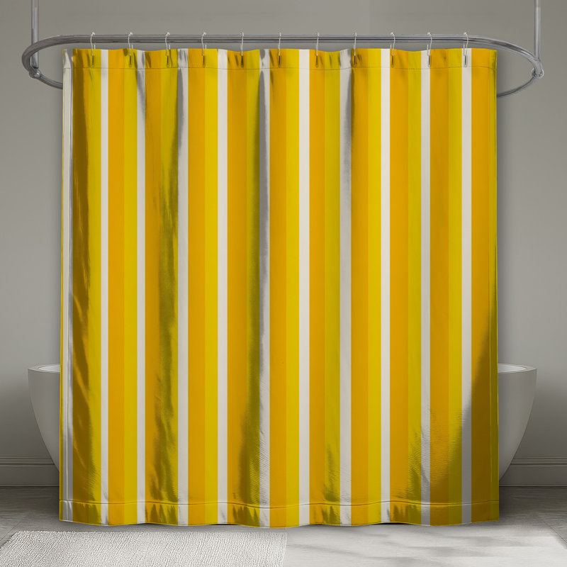 Rideau de douche à rayures - Motif de décor de salle de bain moderne, H 84 po x l 70 po, Jaune et blanc / rayé