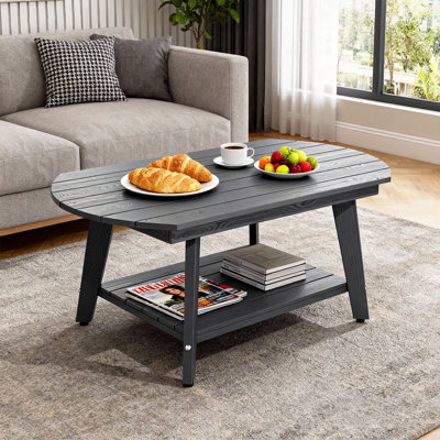 Table basse d'extérieur en polyester à 2 niveaux avec pieds réglables, gris