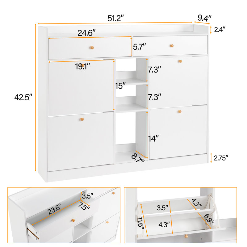4 Shoe Storage Flip Drawers And 2 Small Drawers Shoe Cabinet White