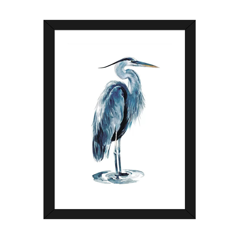 «Blue Heron I» par Jennifer Paxton Parker - impression d'art graphique, H 32 po x l 24 po x P 1 po, Papier encadré noir