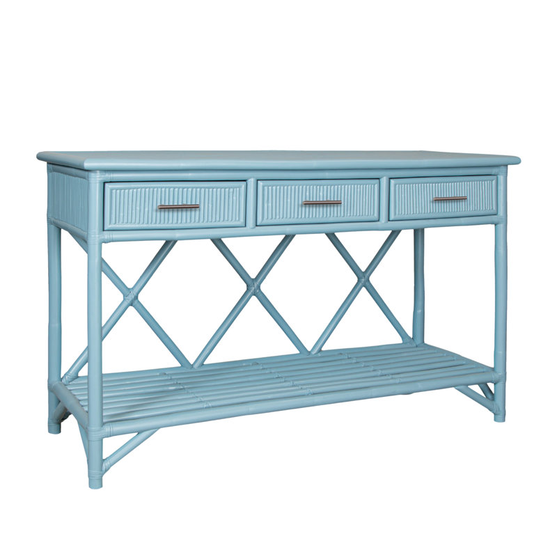Pencil Rattan 54" Wide Console Table, Pool Blue