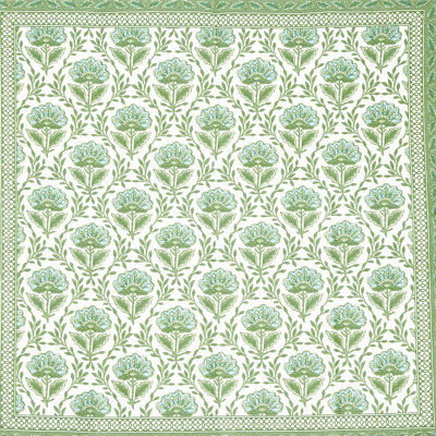 Set of 4 Floral Pattern Cotton Napkins, 20 x 20 Inch, Green
