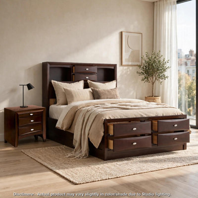 Ensemble de chambre à coucher pour très grand lit 2 pièces, rangement brun, table de chevet