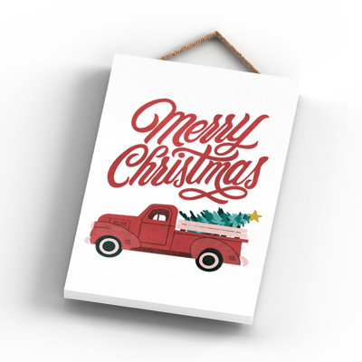 Xmas Merry Christmas Truck Wooden Plaque