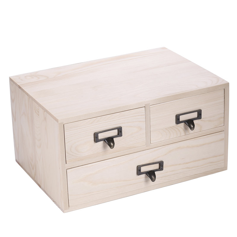 Organisateur de bureau en bois massif 3 tiroirs Kennon, Brun clair