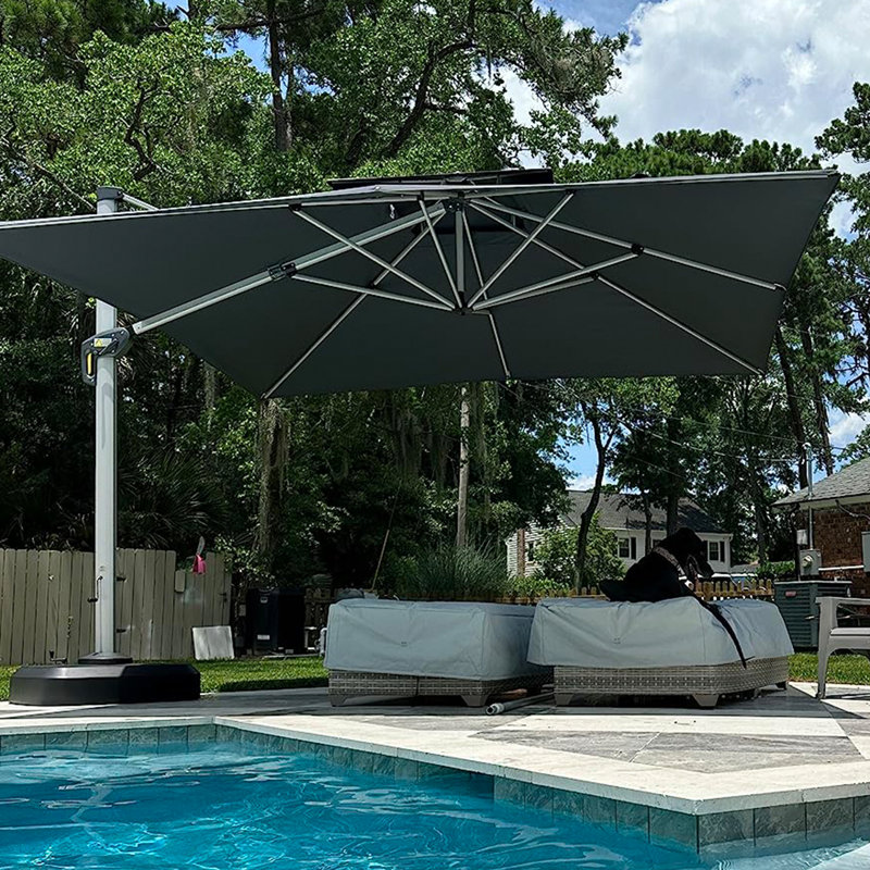 Parasol carré en porte-à-faux 144 "avec comptoir à manivelle avec base à roulettes, gris, Gris
