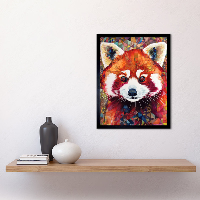 Red Panda Portrait Multicoloured Folk Art Art Print Framed Poster Wall Decor 12x16 inch
