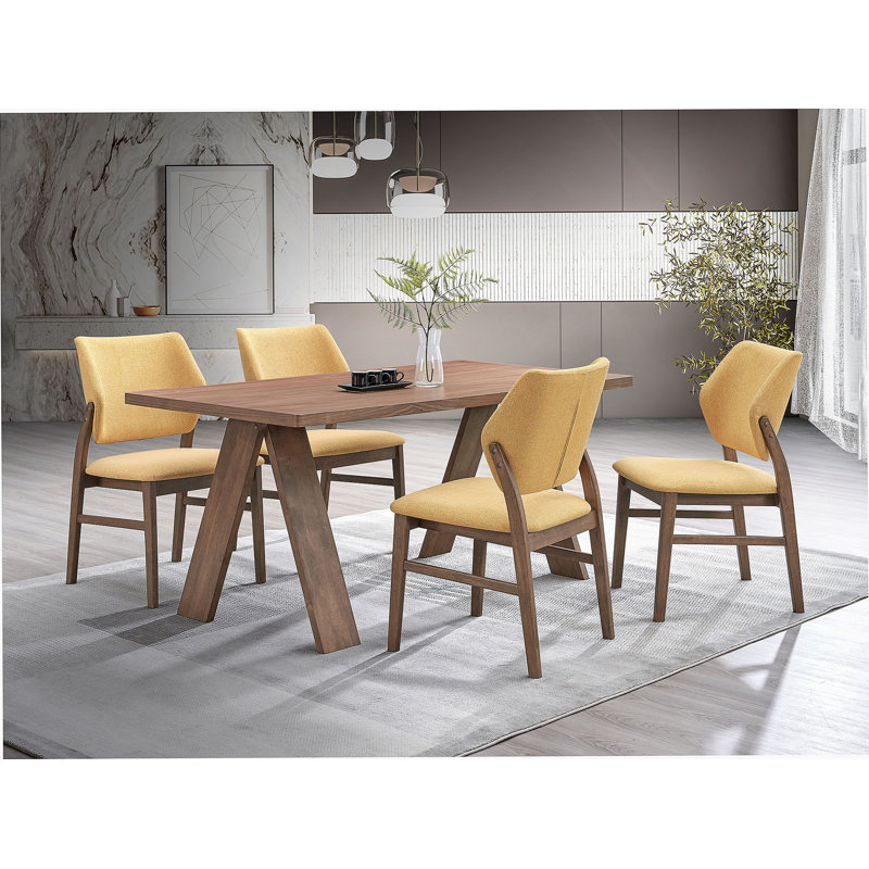Ensemble de salle à manger 5 pièces, table en bois avec 4 chaises rembourrées, Jaune