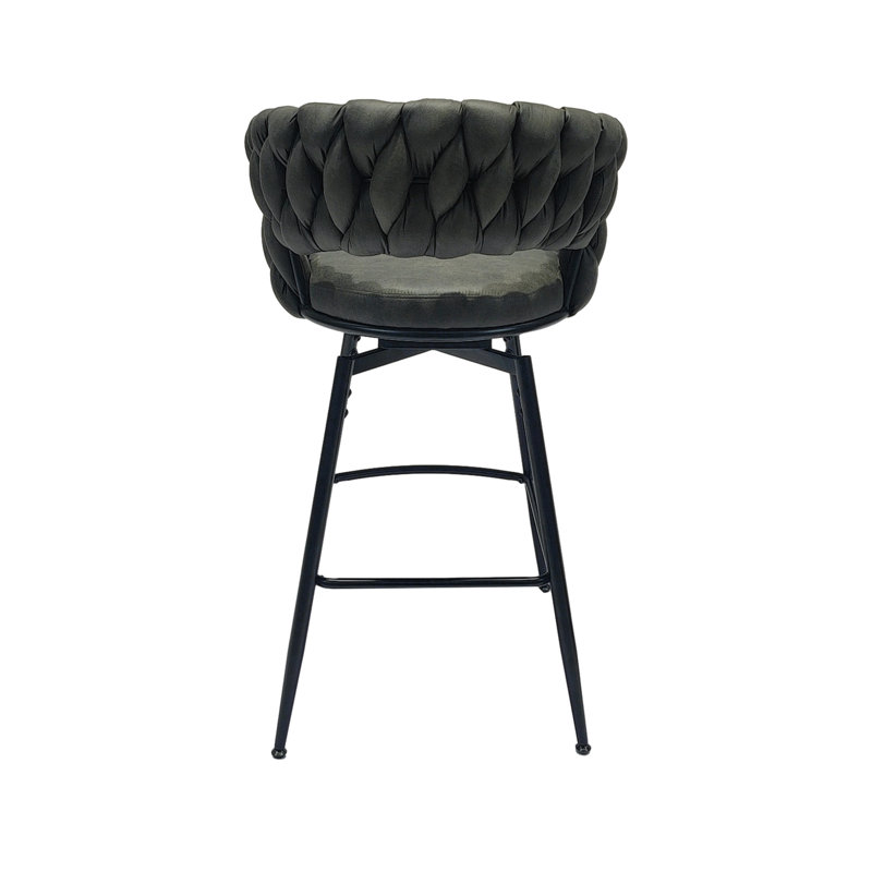 2Pcs Tan Woven Bar Stool, 360 Swivel, Robust Metal Frame, Upholstered Counter Stool With And Footrest For Kitchen Island Of 2 28" Stools, Technical Leather Woven. Tan, Swivel. Frame Island. Soft