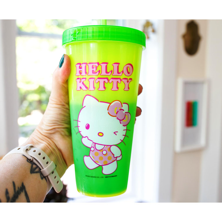 Silver Buffalo Sanrio Hello Kitty Pink Plastic Tumbler With Lid And Straw