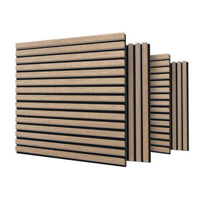 4 pièces 23,62 po X 23,62 po Panneaux de bois de lattes en bois, panneaux de bruit insonorisés cannelés 3D pour le mur