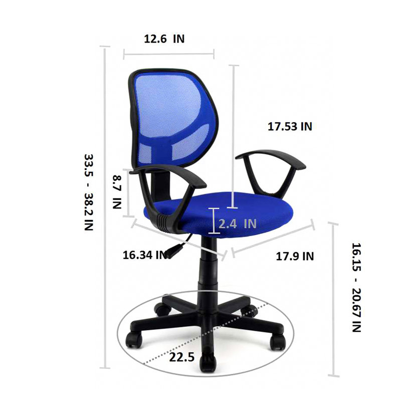 Chaise de bureau ergonomique à dossier moyen avec accoudoirs fixes, Bleu