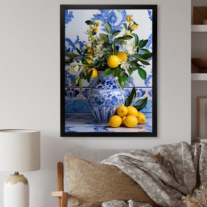 Carreaux grecs nature morte cuisine III - Boho Pottery, art mural, H 44 po x l 34 po x P 1,5 po, Cadre photo noir simple