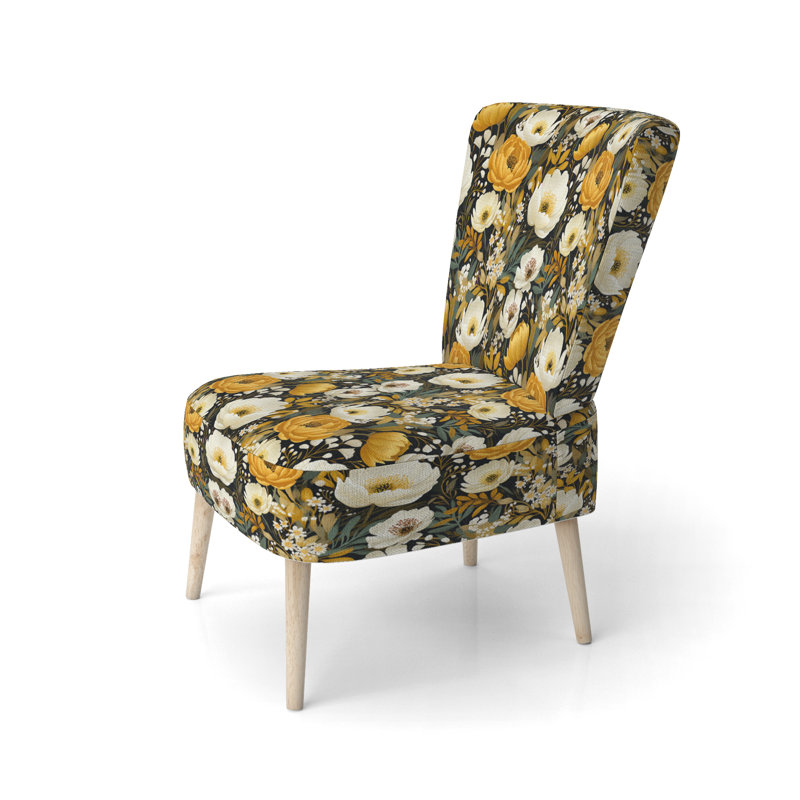 Yellow Bohemian Bliss Floral Pattern - Upholstered Farmhouse Side Chair, Yellow Accent Chair