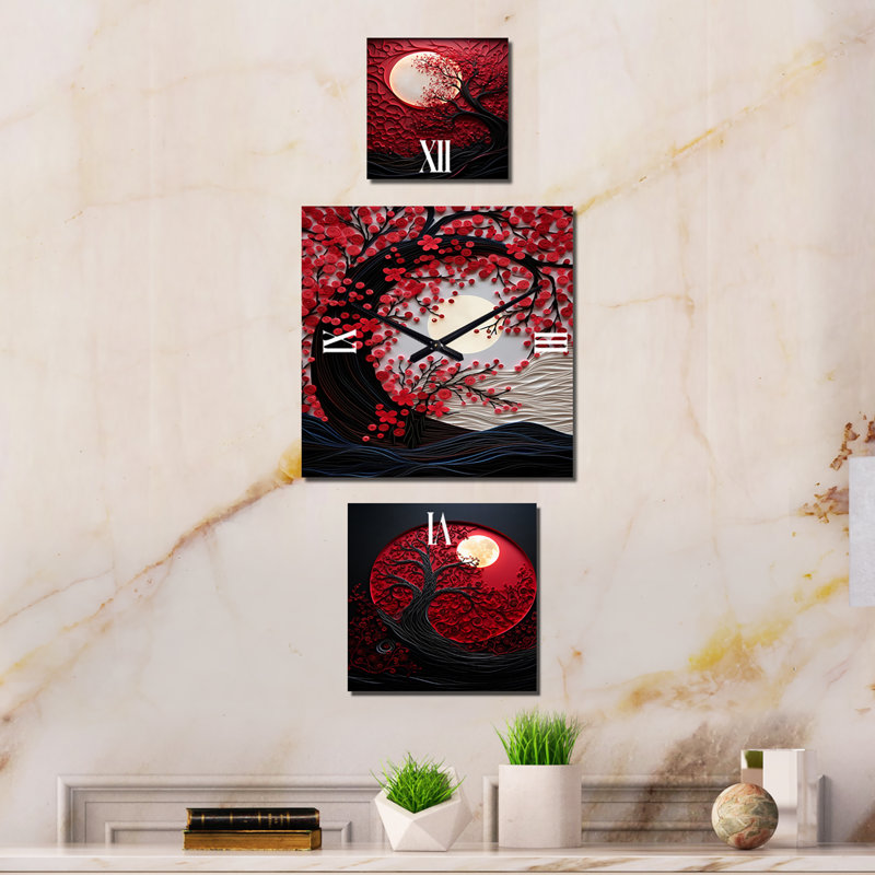 Rhyker - Horloge murale surdimensionnée lune - ensemble de 3