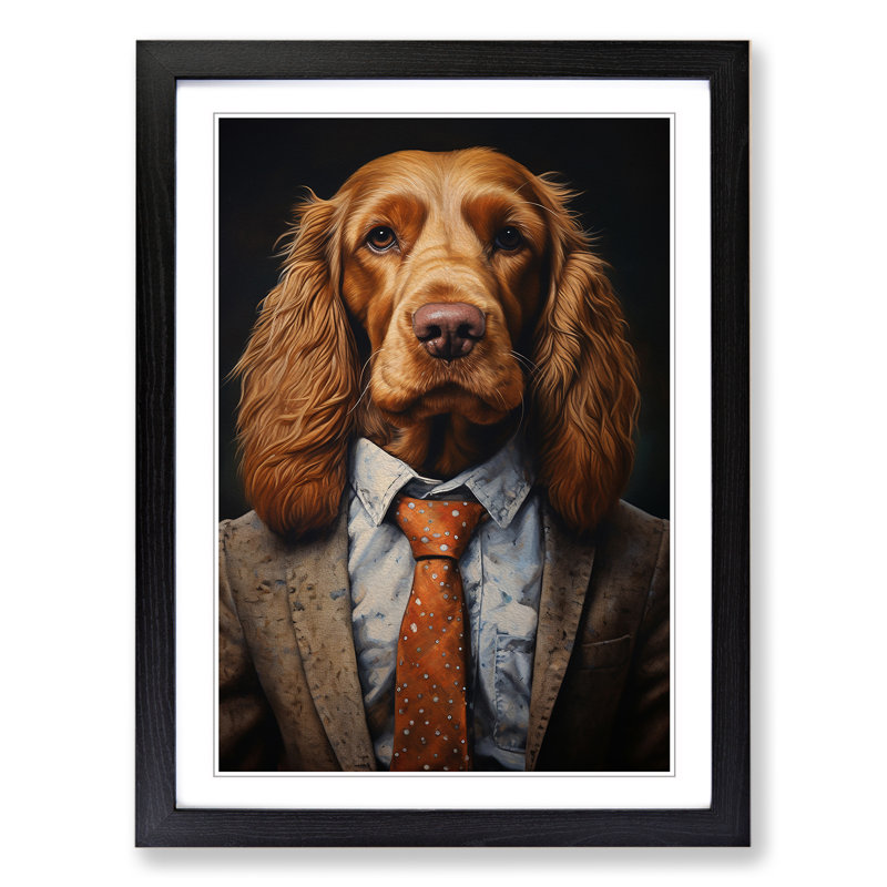Cocker Spaniel In A Suit Painting No.4 - Single Picture Frame Print on Wood, 46cm H x 34cm W x 2cm D, Black Framed