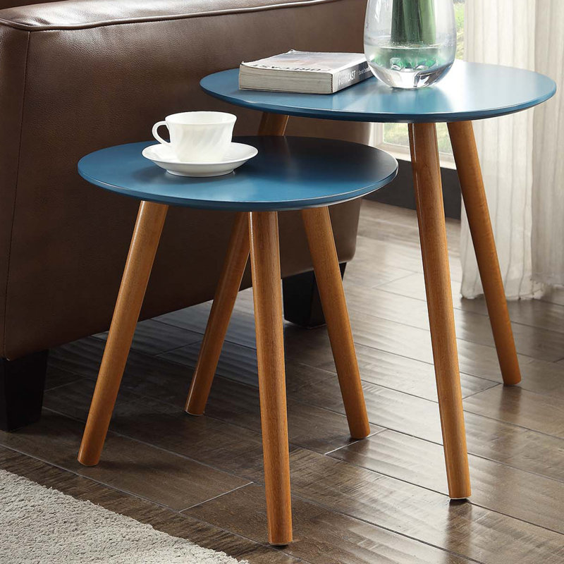 Amethist Nesting End Table, Blue/Natural
