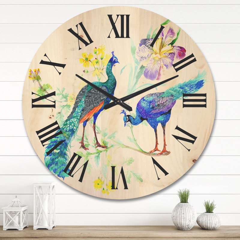 Horloge murale Peacocks and Iris Flowers, Grand