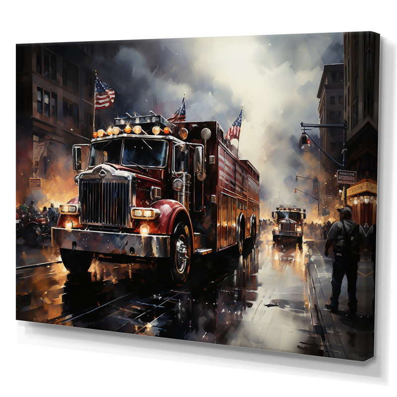 Fire Truck I, reproduction d'art sur toile, H 34 po x l 44 po, Toile tendue