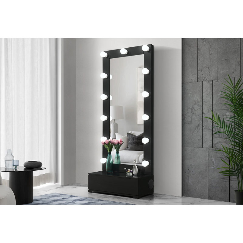 Miroir Ella avec tiroir et haut-parleur, Noir