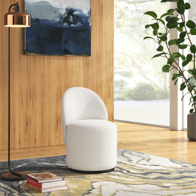 Annielise Upholstered Swivel Barrel Chair, White 100% Polyester