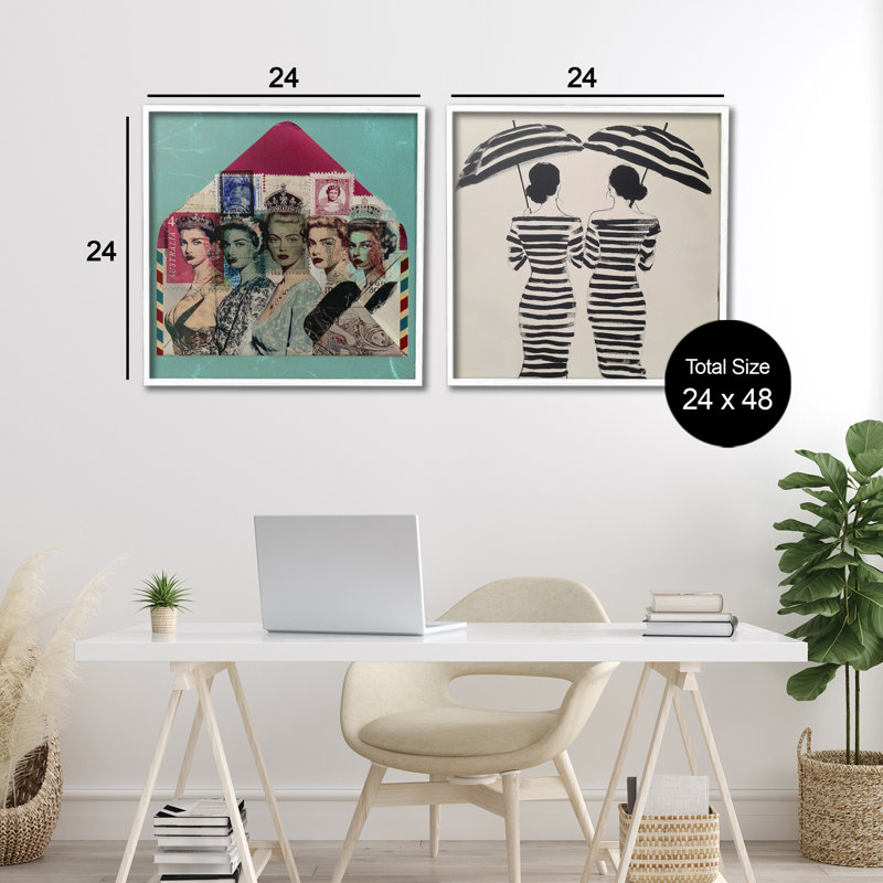 Ensemble de giclée encadrée 2 pièces, Post Glam & Fashionistas, design par Annabelle Hall, H 24 po x l 24 po