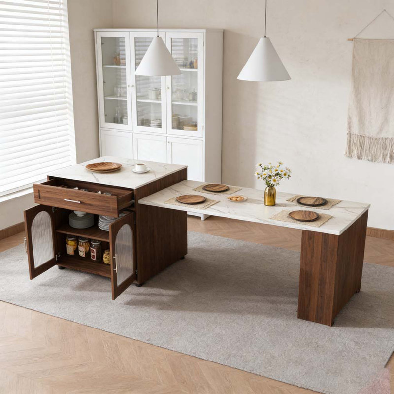 80-inch Expandable Kitchen Island with Dining Table