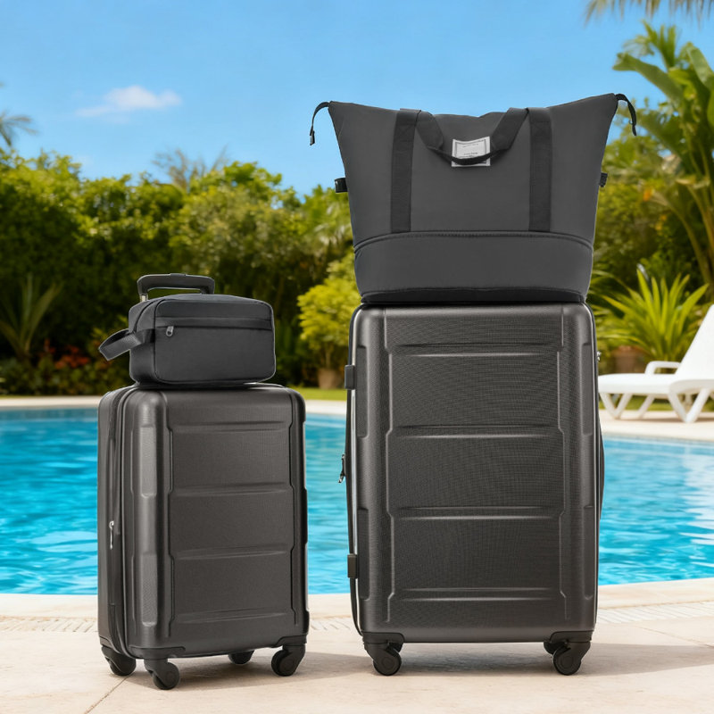 Ensemble de 2 valises avec sacs Valise à roulettes extensible ABS avec serrure TSA 20 pouces + 28 pouces
