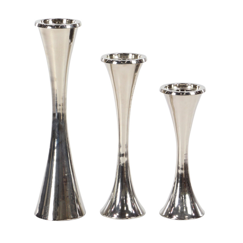 Ensemble de chandelles 3 pièces en métal effilé contemporain, argent